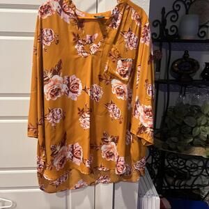 Rue+ Women's 2X Floral Print Long Sleeve Blouse